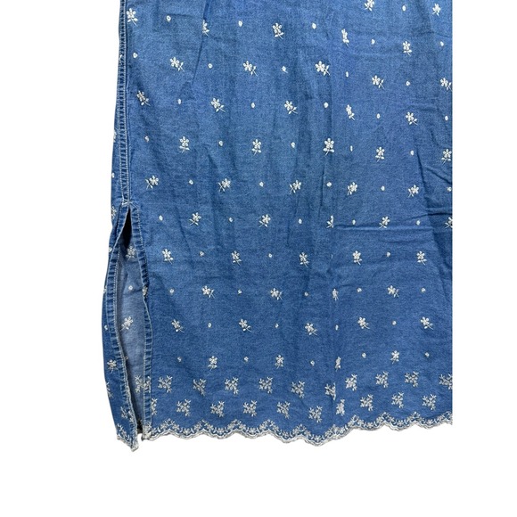 Vintage Solutions Original Blue Denim Floral Embroidered Overall Midi Dress Sz L - Picture 3 of 7